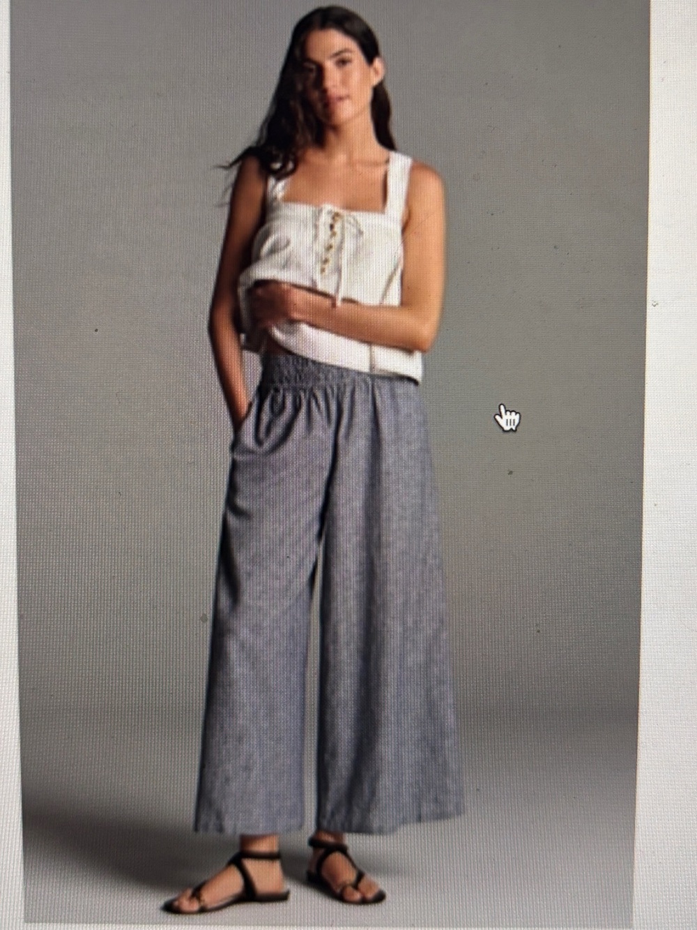 Anthropologie Tall Somerset Linen Blend Pant Pull On blue lightweight Large tall